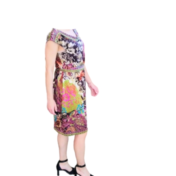 I.C.E Colorful Embellished Studded with Attached Belt and Cap Sleeve Dress - Picture 4 of 10